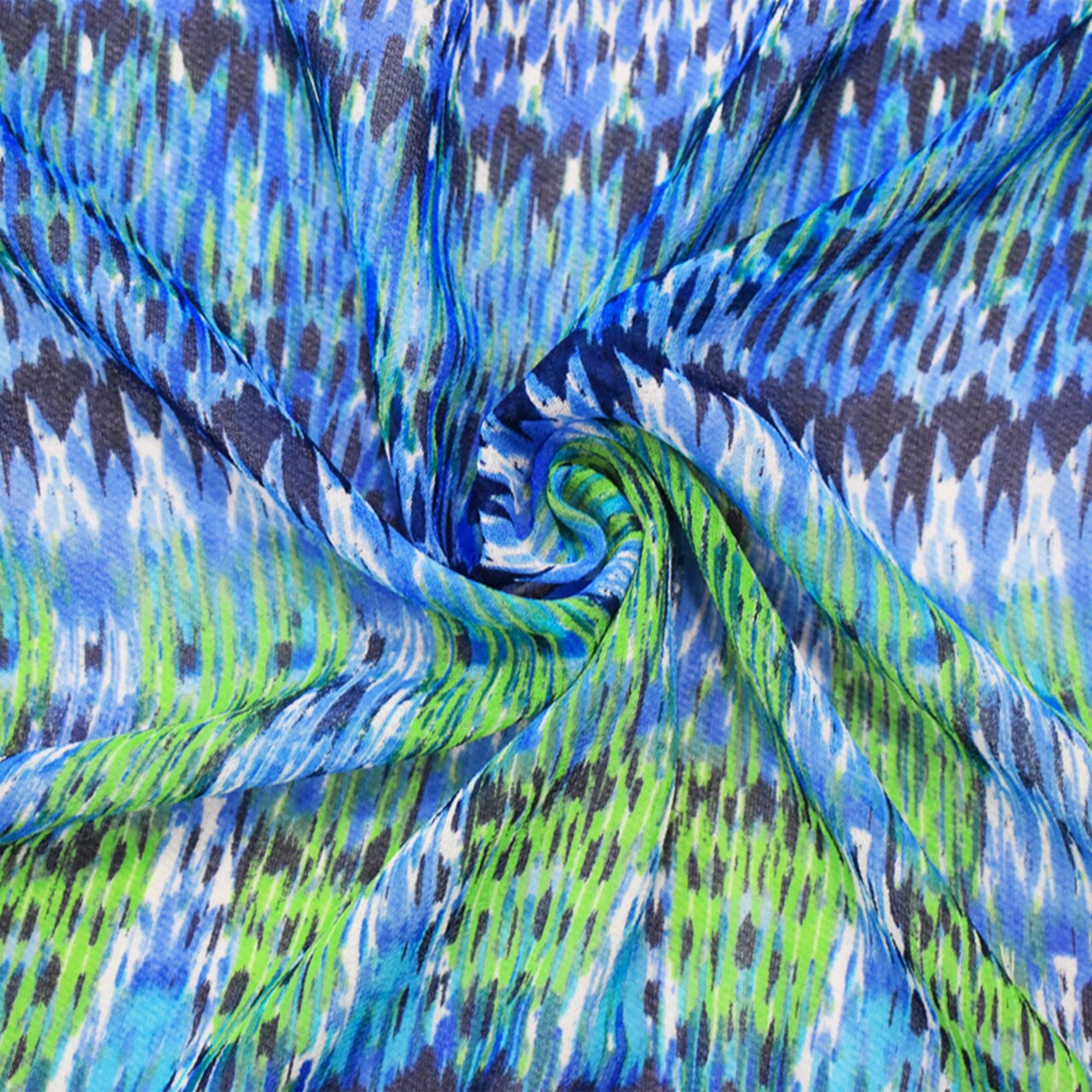 Blue-Green-Multi Polyester Aztec Ikat Printed Chiffon Woven Fabric By the Yard
